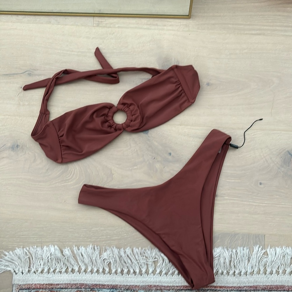 ZAFUL Women's Bandeau Bikini O Ring Strapless Tie Back High Cut Two Piece